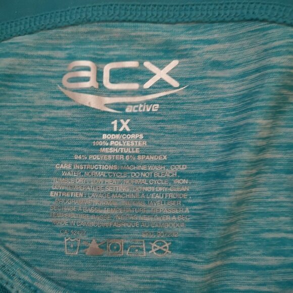 ACX Ladies Size 1X Teal Color Short Sleeve Loose Fit Athletic Top - Picture 3 of 3
